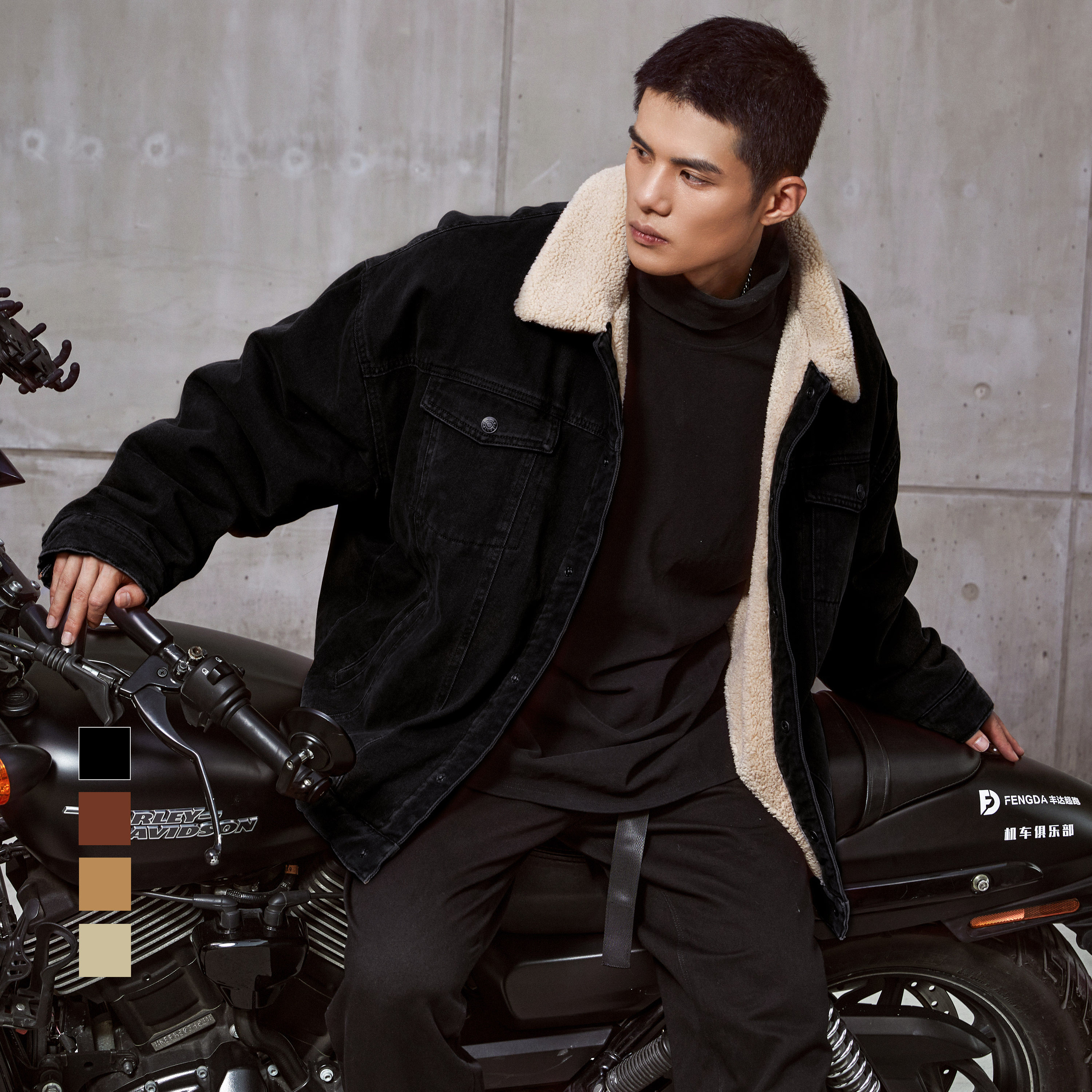 bdpower-up plus suede thickened lamb suede jacket male loose fur collar cardio-hoodie gym jacket jacket man-Taobao