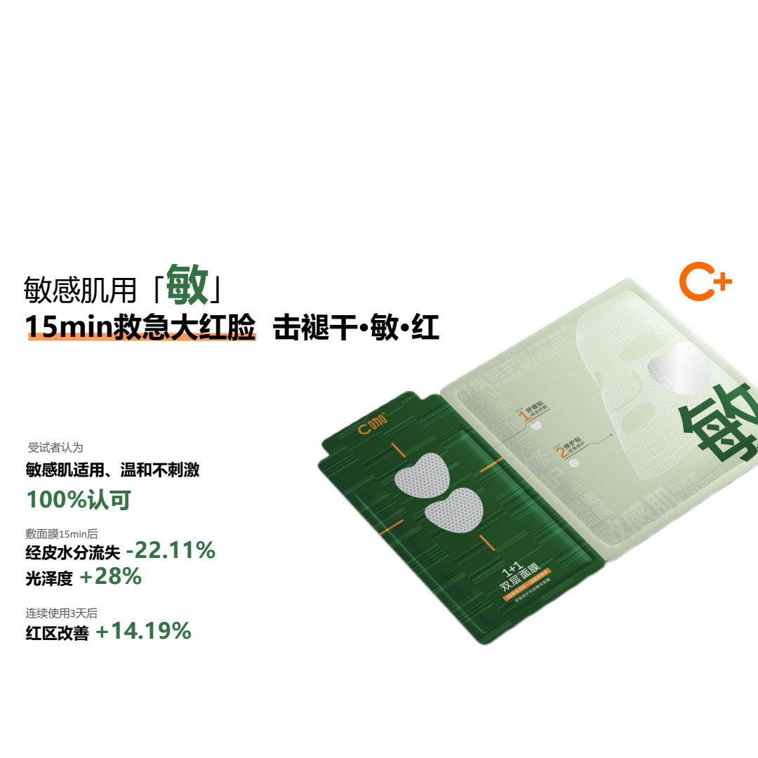 【香港直邮】 C咖 「亮」双层精华面膜4片  上层淡纹提亮 下层净澈去黄 分区焕亮 一膜双效