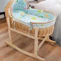 Rattan baby cradle bed newborn portable hand basket car-mounted soothing crib baby bed cradle solid wood