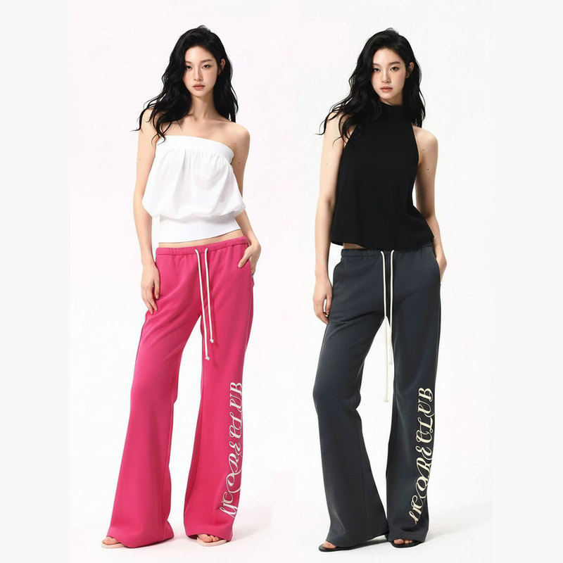 Ycore Printed Drawstring Low-Waist Flared Casual Sweatpants Summer American Letter Print Straight-Leg Long Pants