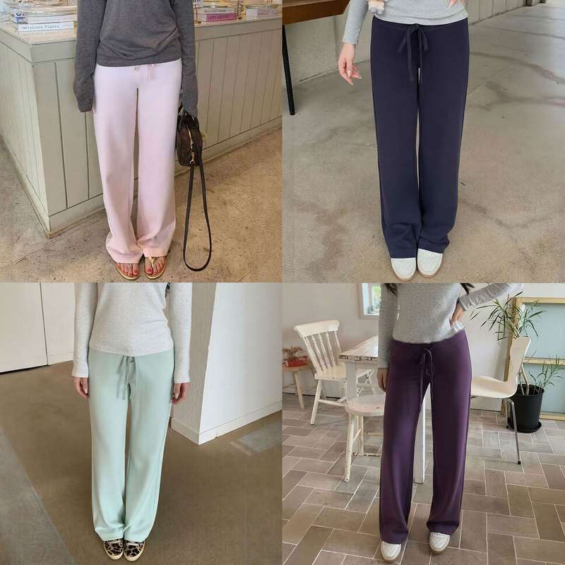 Popchee Straight-Leg Jelly Sweatpants Low-Waist Drapey Slimming Straight Pants Drawstring Casual Trendy Relaxed Long Pants