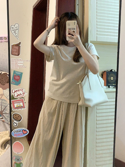 慵懒风休闲运动套装女夏季新款宽松显瘦韩版时尚短袖阔腿裤两件套