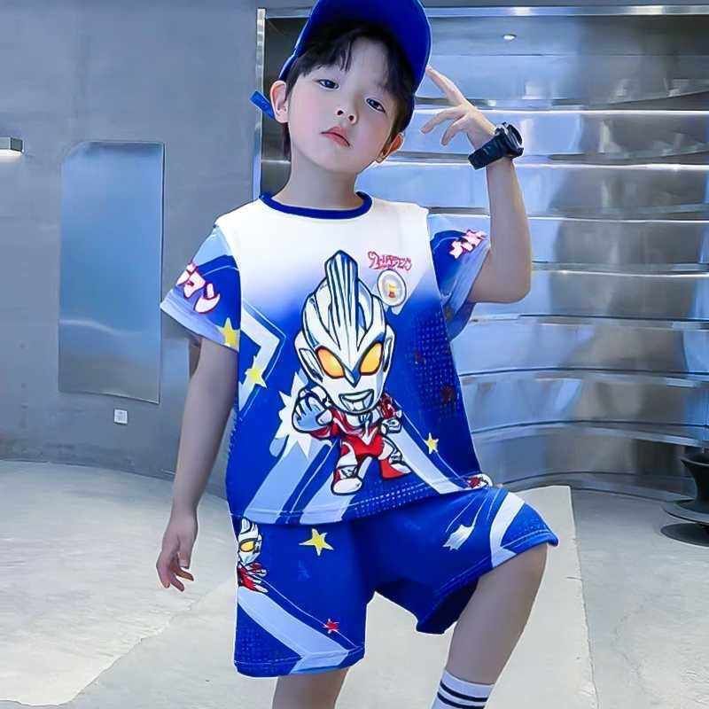 Cartoon Ultraman Summer Sports Suit Children's Short-Sleeved Shorts Breathable Sweat-Absorbent Casual Quick-Drying Suit Cartoon Ultraman Summer Sports Suit Children's Short-Sleeved Shorts Breathable Sweat-Absorbent Casual Quick-Drying Suit