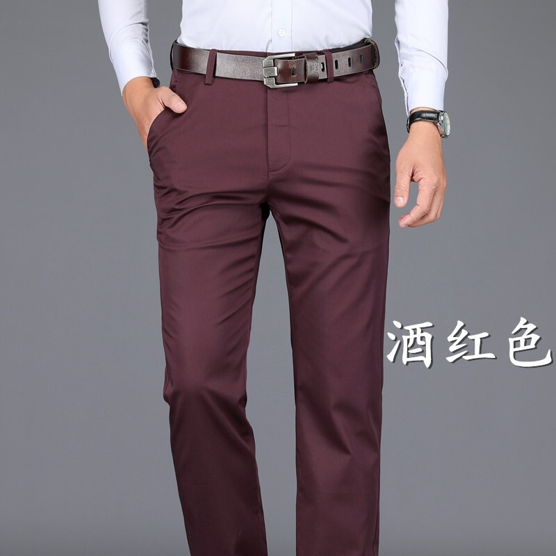 High-End Men's Pants 2026 Spring New Style Middle-Aged Men's Burgundy Casual Pants Business High-Waisted Stretch Red Pants