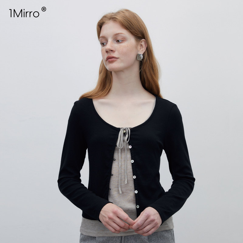 1Mirro2025 New Autumn French-Style Round Neck Short Slim-Fit Knitted Cardigan Women's Casual Jacket Long-Sleeve Top 1Mirro2025 New Autumn French-Style Round Neck Short Slim-Fit Knitted Cardigan Women's Casual Jacket Long-Sleeve Top