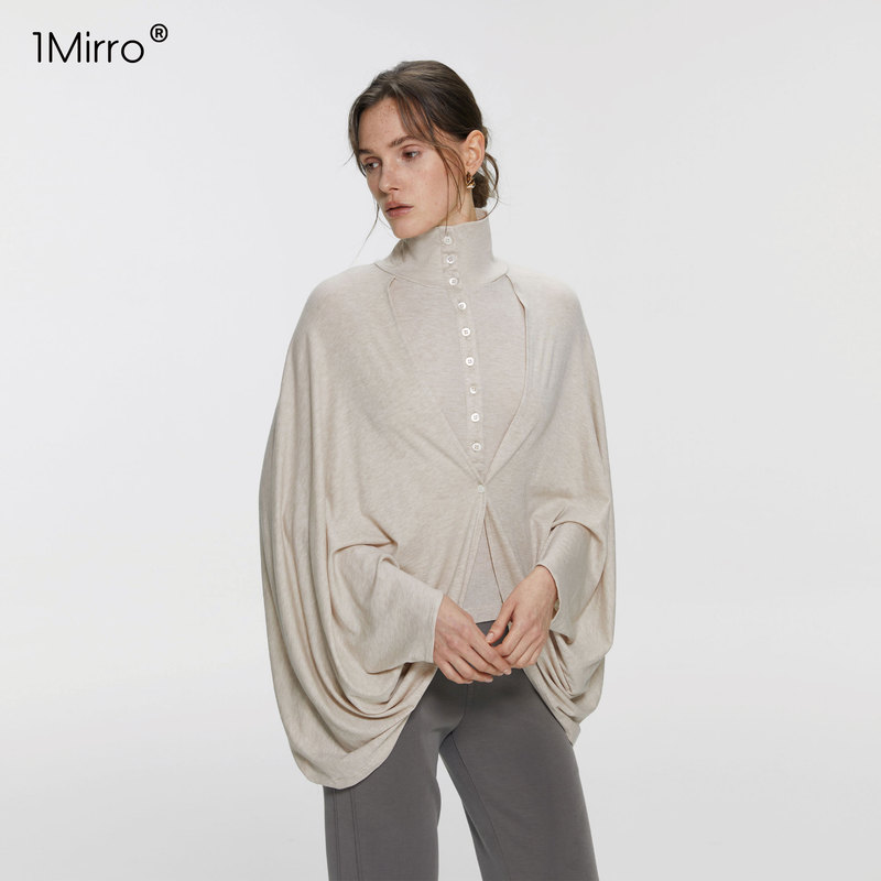 1Mirro High-Neck Versatile Cape Vest Two-Piece Loose Knit Top, Spring 2026