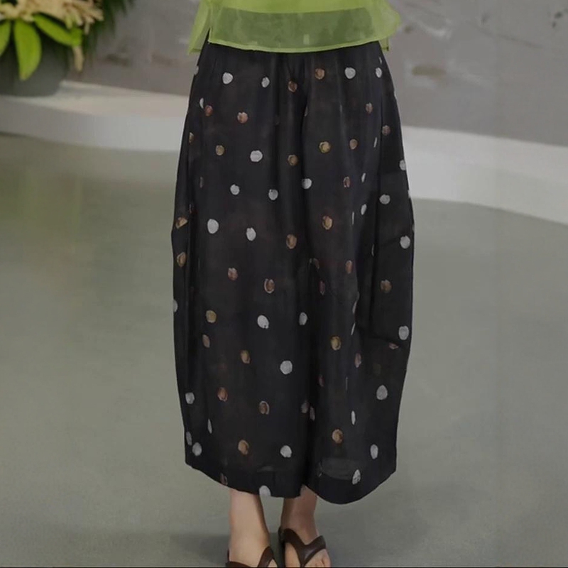 Drapey Polka Dot Pants, Lightweight and Breathable for Summer, Elastic Waist, Slimming, Fashionable, Age-Reducing, Versatile Wide-Leg Pants, Casual