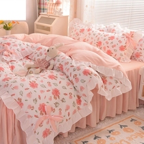 Princess Wind Four Beds Bed dress Girl Hearts Bed bed Quilt Cover All Cotton Pure Cotton Bed Hood Dorm Bed Three Sets 4