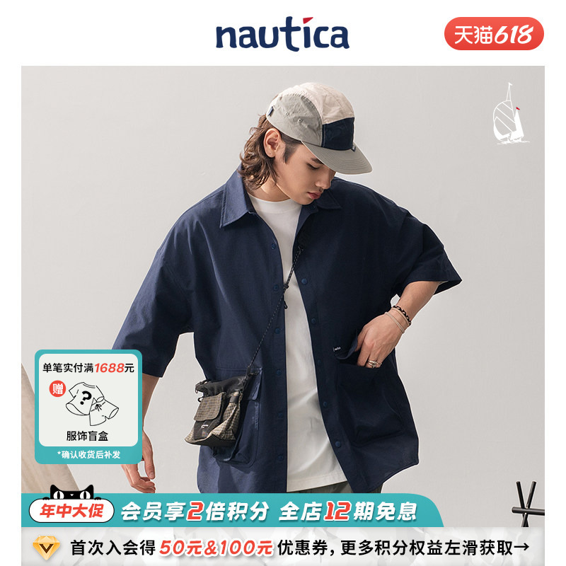 [Official Authentic Product] Nautica Whitesail Japanese-Style Unisex Silhouette Outdoor Workwear Style Trendy Shirt