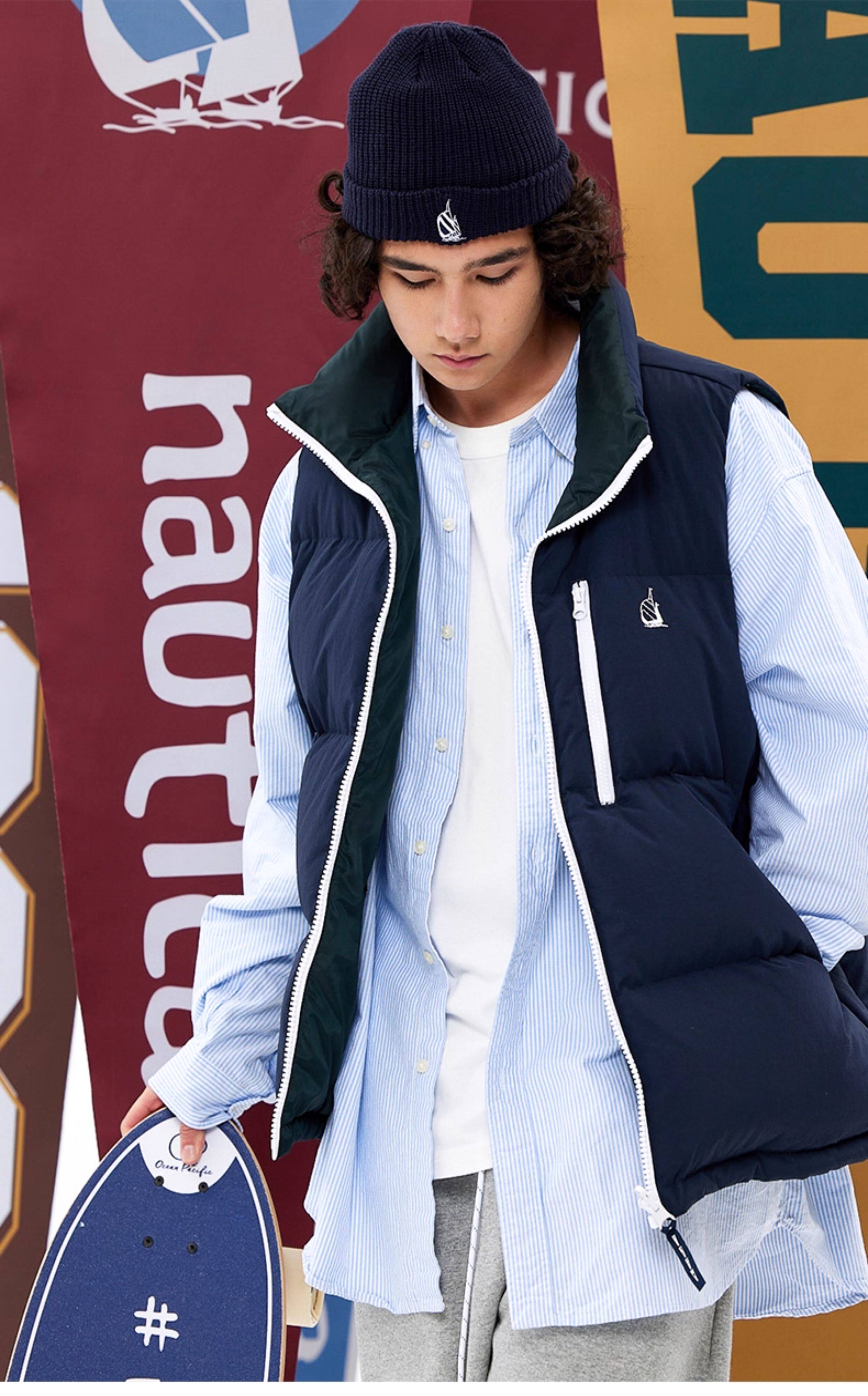 Пуховой жилет 【官方正品】nautica 白帆日系无性别两面穿羽绒马甲外套jw2470 white sail