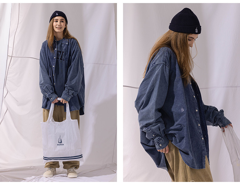 Джинсовая рубашка 【官方正品】nautica 白帆 日系无性别廓形牛仔古着衬衫ww2313 white sail