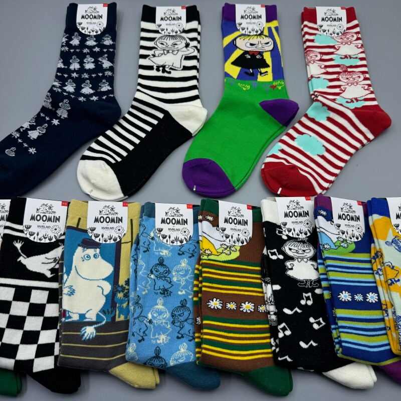 New Moomin Socks, Artistic Forest Style, Cartoon Cute Cotton Blend, Happy Mid-High Tube Women's Retro Trendy Socks