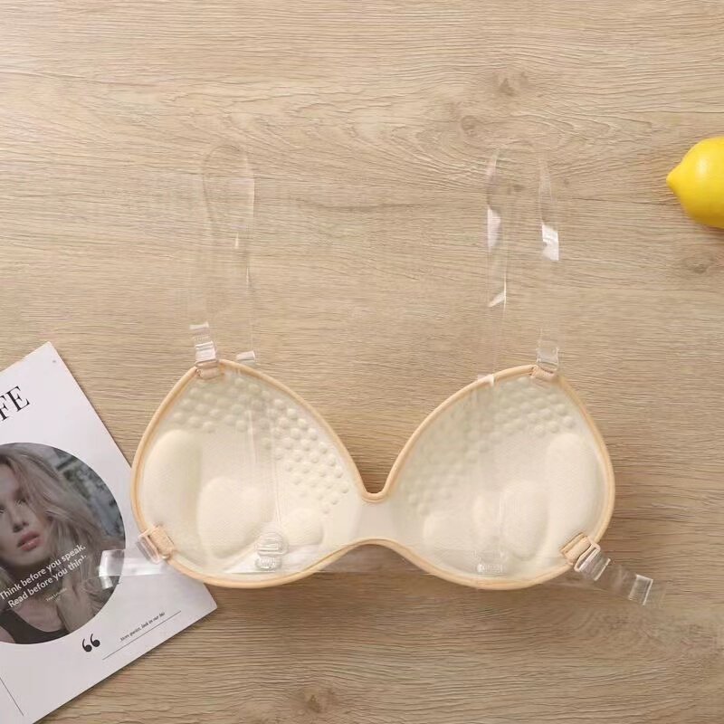 4cm Thick Padded Bra for Small Busts, Seamless Push-Up, Invisible Backless Bra, Wireless, Beautiful Back Bra, Fully Transparent Strap