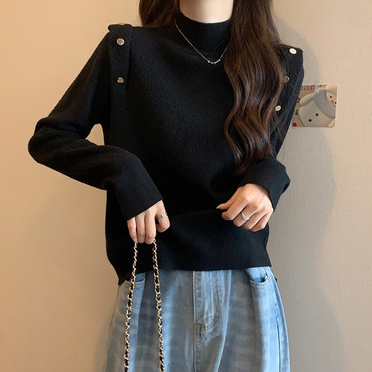 Big code French style display slim positive shoulder half height collar long sleeve bottom shirt spring autumn fat younger sister cover belly foreign air 100 lap blouses-Taobao