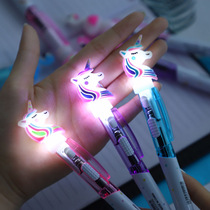 3 Pcs Creative Cartoon Unicorn Light Pen Cute Glowing Ballpo