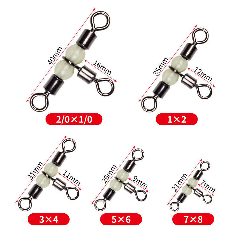 Eight-word ring tripods transfer ring connector bifurcation tee 8 word ring luminous bead fishing T type connection ring sea fishing