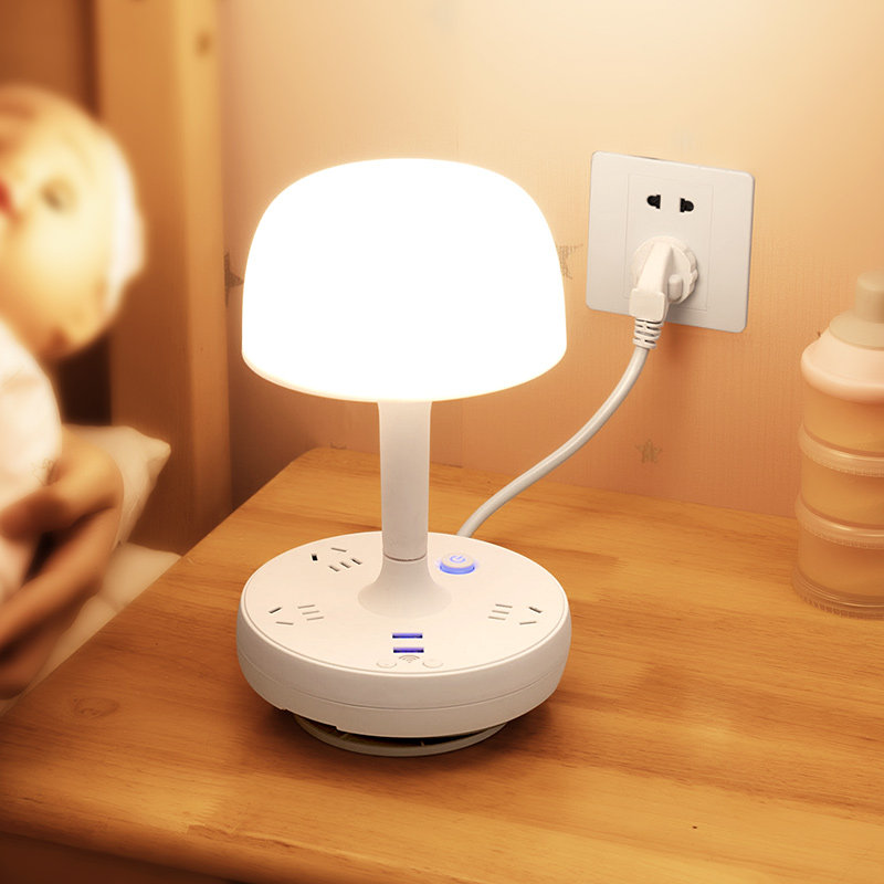 Bedroom Bedside Table Lamp With Socket Integrated Plug-in Electric Multifunction Bed Head Lamp Baby Lactation Reading Light Sleep Light