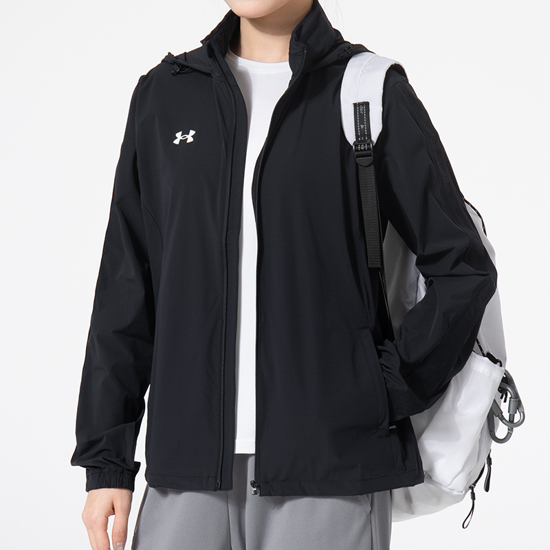 Under Armour Official Hooded Jacket for Women, Autumn and Winter Cycling Jacket, Running Sportswear, Slim-Fit Woven Outerwear Under Armour Official Hooded Jacket for Women, Autumn and Winter Cycling Jacket, Running Sportswear, Slim-Fit Woven Outerwear