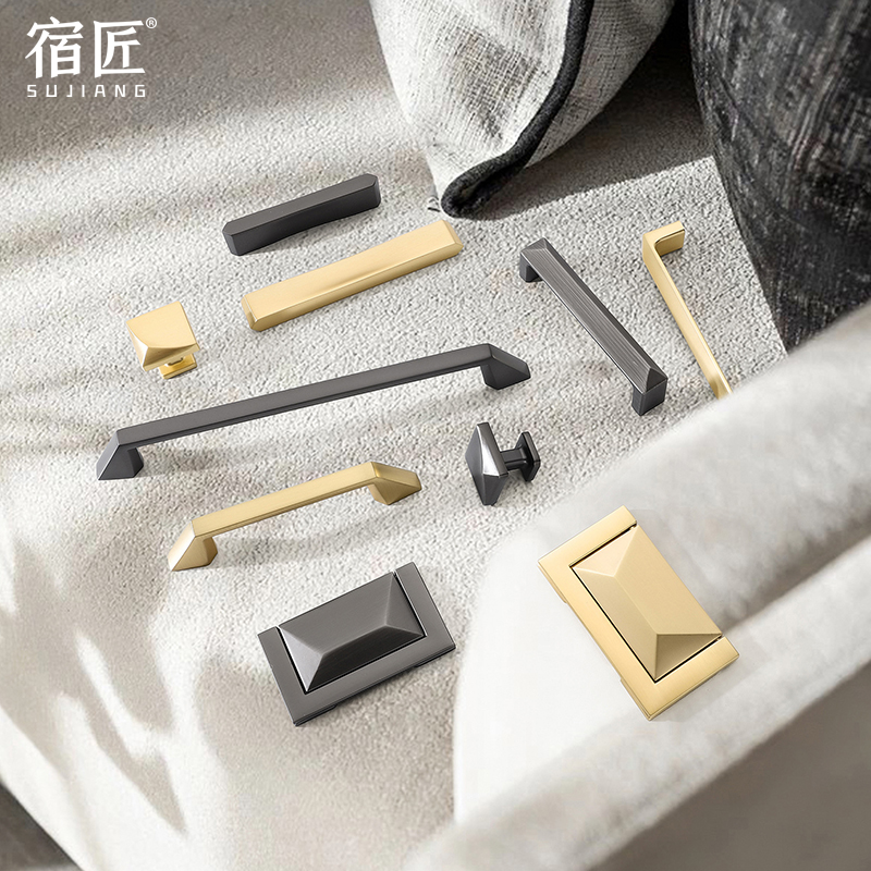 Light luxury high-end gold cabinet door handle modern minimalist high-end wardrobe door large handle drawer wine shoe cabinet black