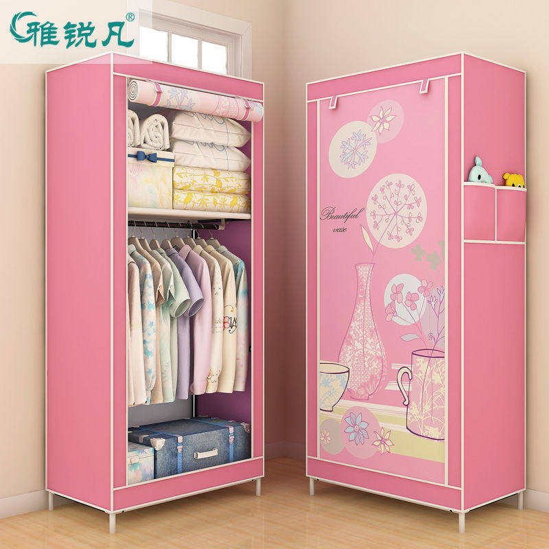 Wardrobe simple assembly canvas dormitory portable canvas wooden thickening folding bedroom modern minimalist wardrobe