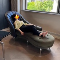 Italian style leather cloth chaise longue chair bedroom beauty couch toffee chair leisure chair living room room leather velvet chaise lounge chair