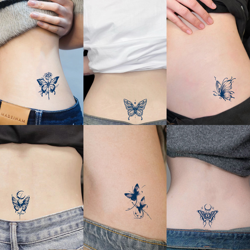 10 Butterfly Herbal Tattoo Stickers, Semi-Permanent, Waterproof, Long-Lasting, High-End Feel for Women, Side and Back of the Waist, Sexy Tattoo to Cover Scars