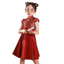 National fashion style cheongsam for girls 2024 new retro Hanfu high-end little girl childrens New Years Day performance dress
