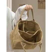Japanese bags 2023 new multi-layered casual canvas bag hand carry simple ins style lunch box lunch bag handbag