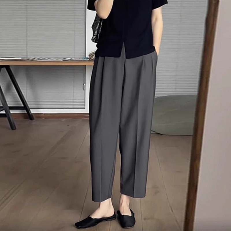 グレーのスーツパンツレディース2025春夏細身カジュアル万能ルーズストレートスリム9ポイントナローバージョンハーレムパンツ