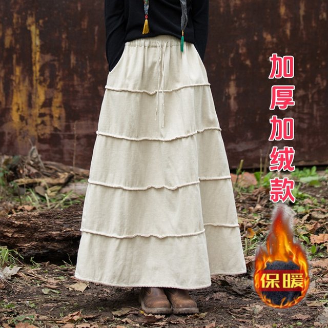Cotton and linen Chinese style new Chinese style skirt thickened and velvet