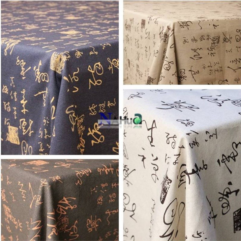 Cotton linen Chinese style calligraphy table cloth Chinese style Zen tea table cover cloth retro rectangular table cloth imitation ancient table cloth-Taobao