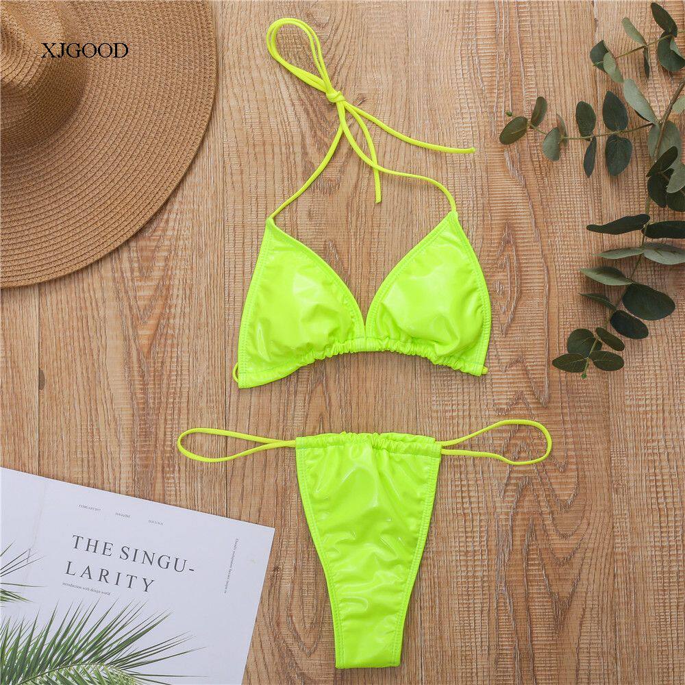 Кожзаменитель сексуальный бандаж стринги бикини Shiny Leather Split Sexy Sling Bikini для девушки 