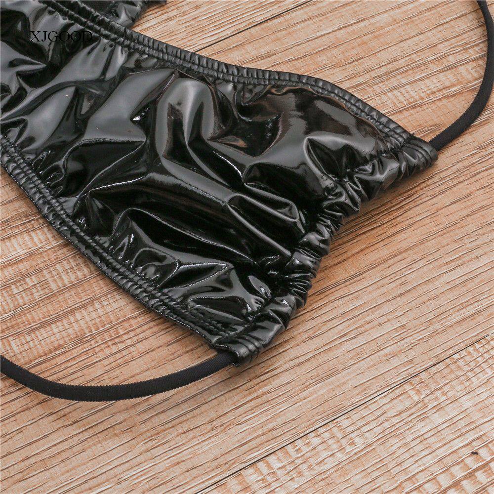 Кожзаменитель сексуальный бандаж стринги бикини Shiny Leather Split Sexy Sling Bikini для девушки 