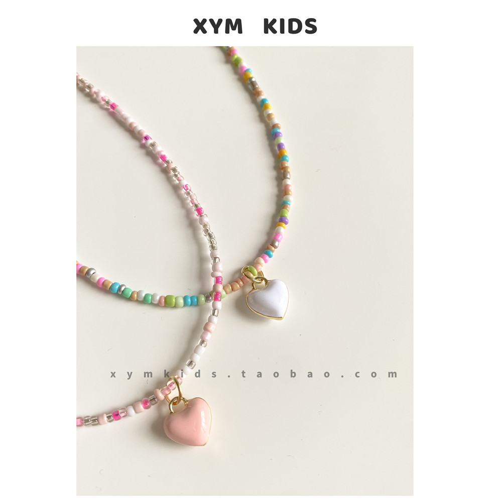 ins children strings beads colorful flowers loving necklace girl princess accessories pearl chain sub handmade girl ornament-Taobao