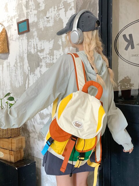 Korean style contrasting color stitching backpack boys and girls study bag large capacity outdoor parent-child travel mountaineering backpack