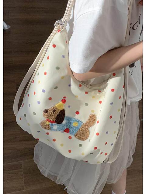 Puppy Cloud Bag Autumn and Winter New Dachshund Commuter Women's College Style Embroidered Backpack Casual Shoulder Tote Bag