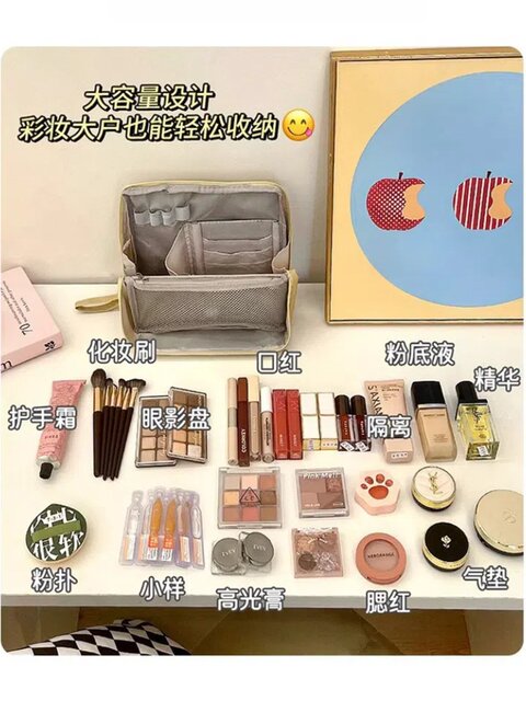 Foldable Cosmetic Bag, Portable, Compartmentalized, Vertical, Large-Capacity, Makeup Brush, Eyeshadow Pen Bag, Storage Bag, Travel Toiletry Bag