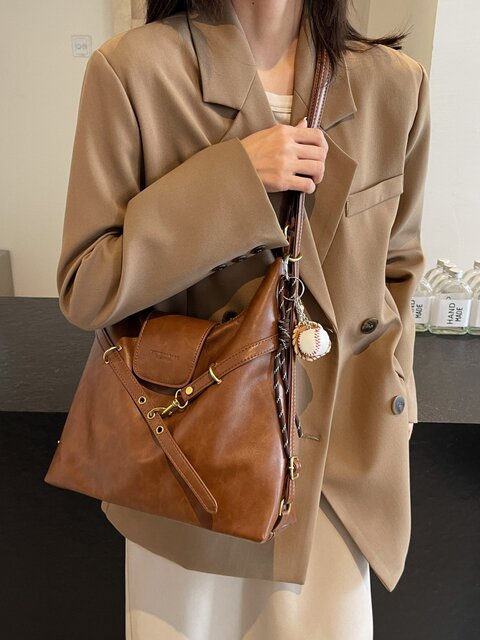 Autumn large-capacity high-end backpack, fashionable and versatile commuter bag, retro light luxury niche one-shoulder cross-body tote bag