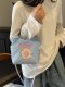 Embroidered Canvas Bag, Fashionable Mini Tote Bag, Eco-Friendly Bag, Donut Crossbody Phone Bag, Japanese Style Color-Blocking Commuter Bag
