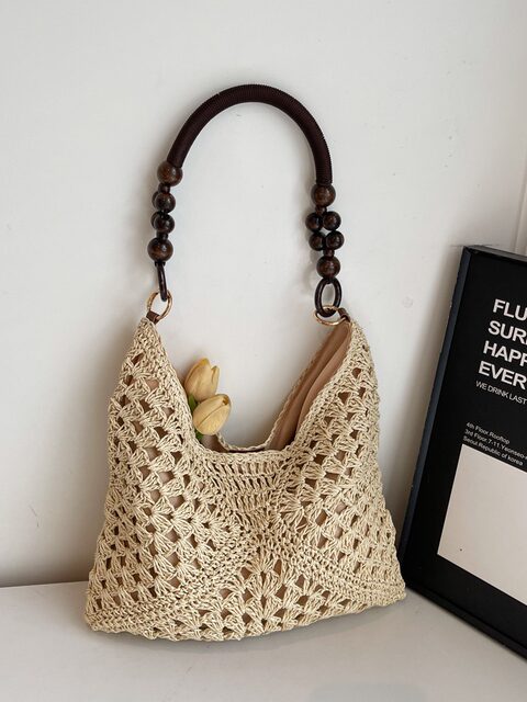 Summer straw bag for women 2026 new seaside vacation beach hollow shoulder tote bag woven vegetable basket bag