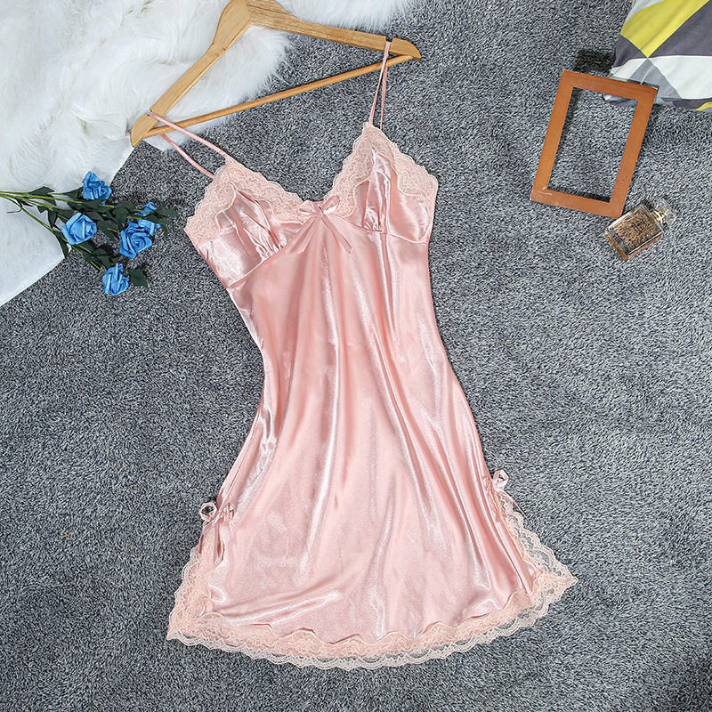 Ice silk pajamas women's summer 2022 new sexy belt chest pad suspenders nightdress home service