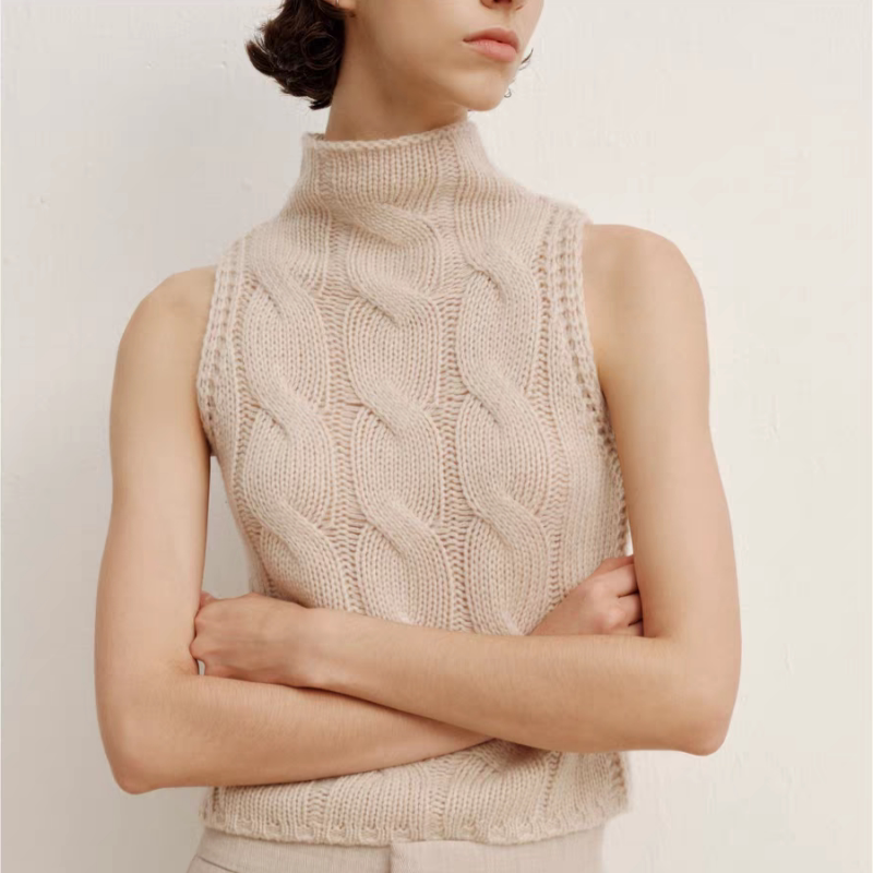 Sleeveless Chunky Knit Sweater Vest for Women, Casual Versatile High-Neck Layered Pullover Top