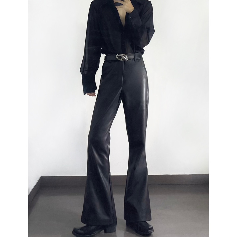 Fengligu/Niche High-End Cool Pu Leather Flared Pants for Men with Elastic Waist, Versatile for Men, Private Custom Cosplay Pants Fengligu/Niche High-End Cool Pu Leather Flared Pants for Men with Elastic Waist, Versatile for Men, Private Custom Cosplay Pants