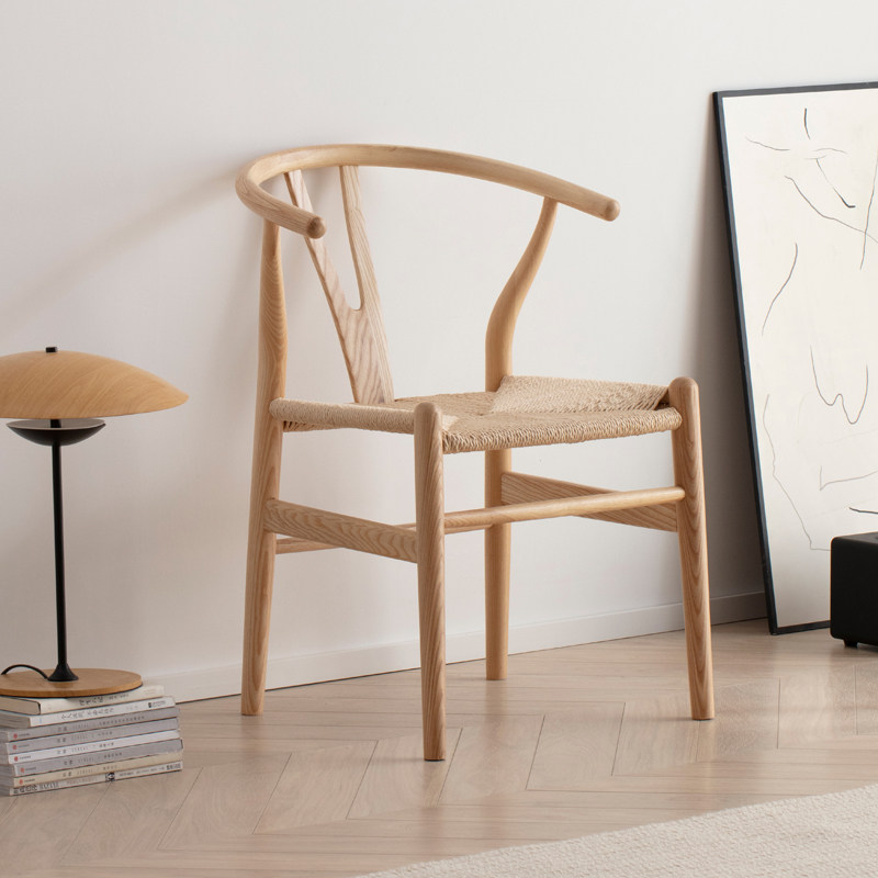 FAS grade ash wood master design simple casual Nordic style pure solid wood cafe Y-shaped armrest dining chair