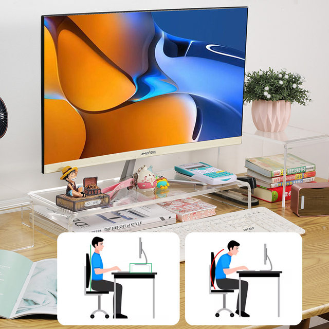Acrylic Elevated Monitor Stand Workstation Computer Desktop Storage Laptop Office Desktop Storage Rack