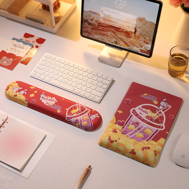 White Peach Memory Foam Keyboard Wrist Rest Mouse Pad Cute Cartoon 3D Notebook Pad Desktop Mouse Pad