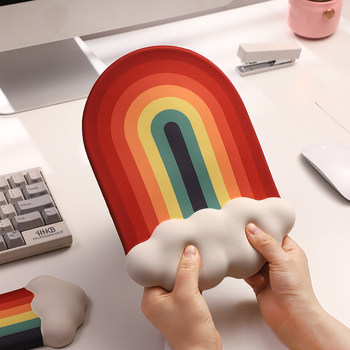 Creative Cloud Rainbow Silicone Wrist Rest Mouse Pad Memory Foam Keyboard Hand Rest Mouse Pad Cute for Girls Office