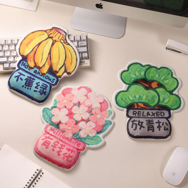 Creative Oil Painting Plant-Shaped Mouse Pad, Cartoon Cute Desk Pad, Computer Pad, Wrist Pad, Oil Painting Version Wrist Protector