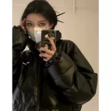 Зимний пуховик, черная полиуретановая куртка, оверсайз, увеличенная толщина