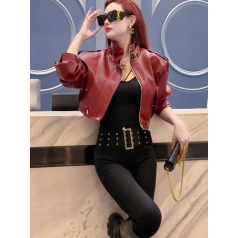 Red Short Jacket 2026 Autumn New Style This Year's Popular Hot Item High-End Autumn Clothing Biker Jacket Leather Jacket Women's Clothing